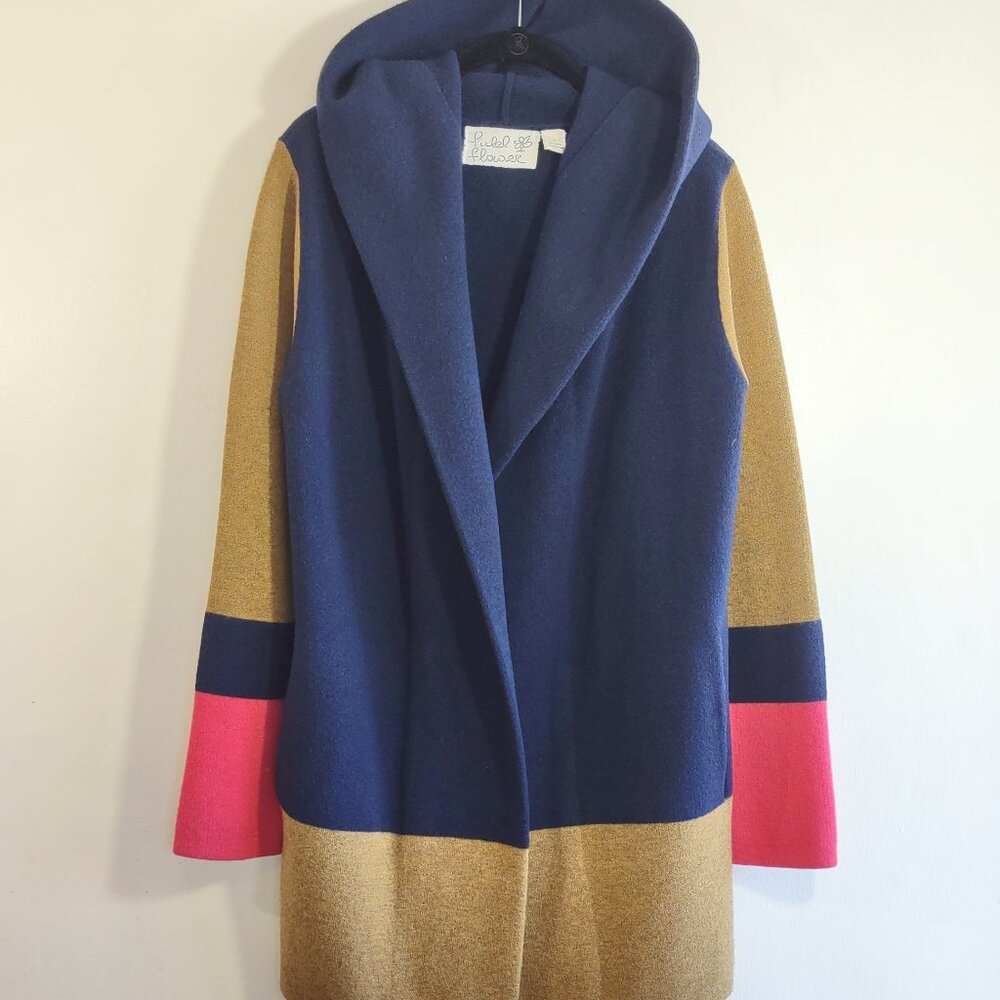 Anthropologie Field Flower Colorblock Wool Sweater Long Cardigan Coat Size Small - Picture 4 of 12